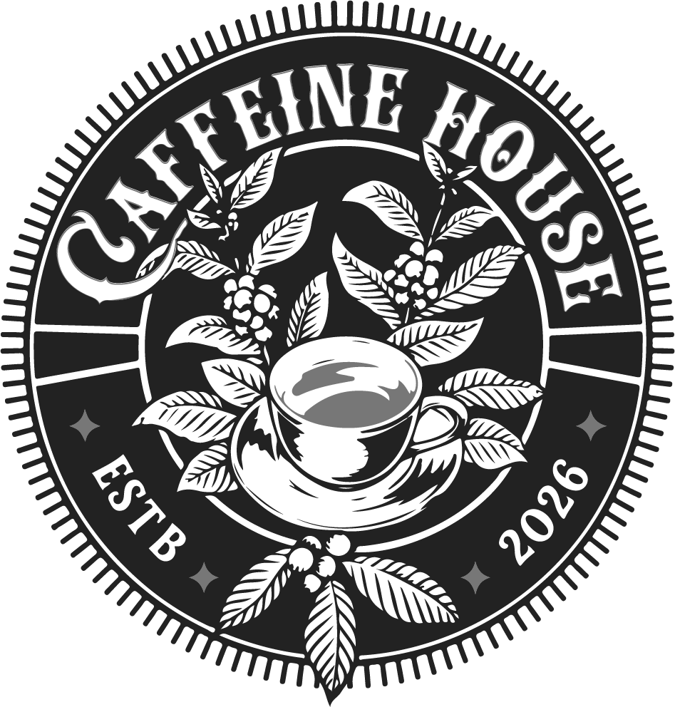 Caffein House logo, black and white