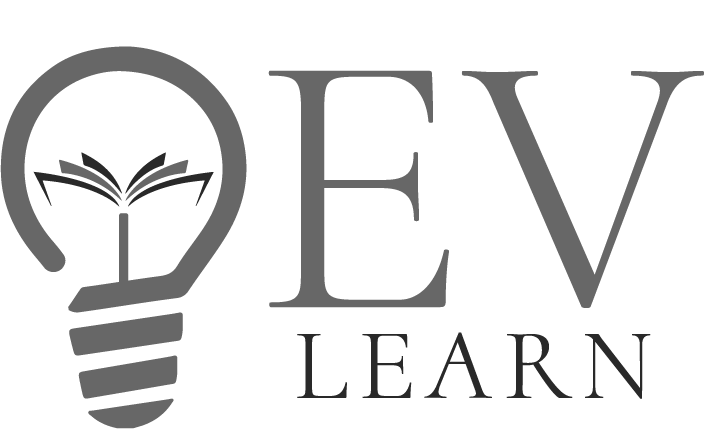 EV Learn logo, black and white