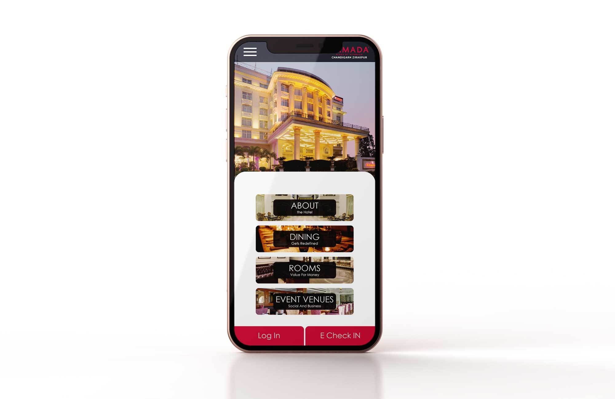 Ramada app screen — Home menu